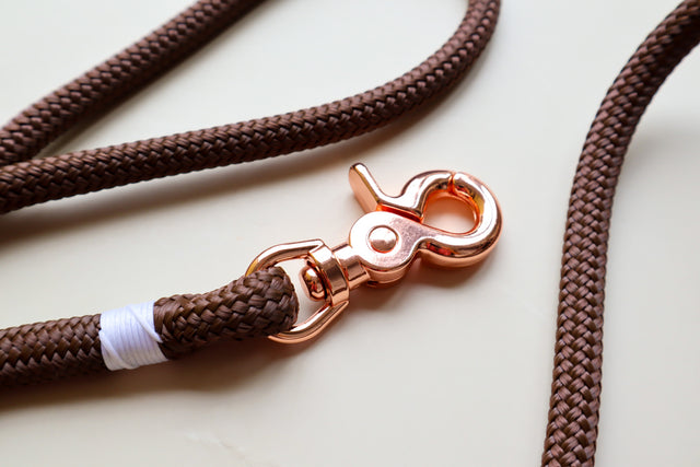 Trigger Clip Rope Leash - Rose Gold & Brown