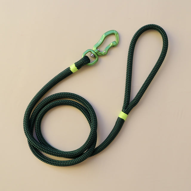 Forest Green Rope Leash - Neo Yellow Accent