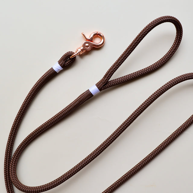 Trigger Clip Rope Leash - Rose Gold & Brown